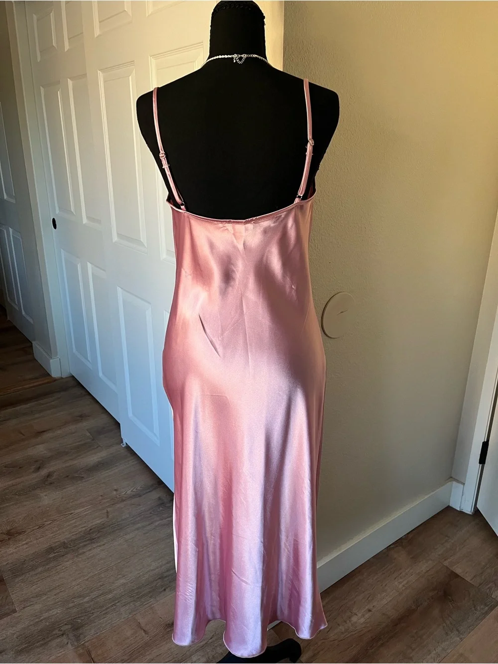 Bebe Pink Satin Cowl Neck Slip Midi Dress Small